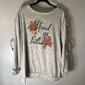 Lane Bryant Womens Sweatshirt Plus 18/20 Gray Open‎ Tie Sleeve Afraid of Nothing
